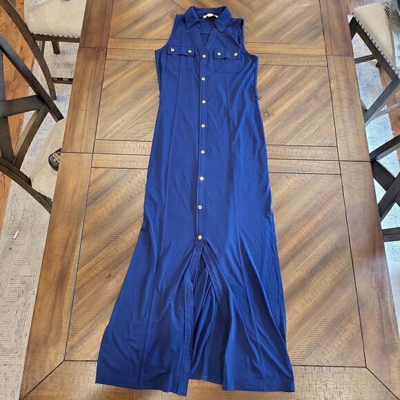 Michaels Kors Nautical Slinky Dress Blue and Gold Small - Picture 1 of 4